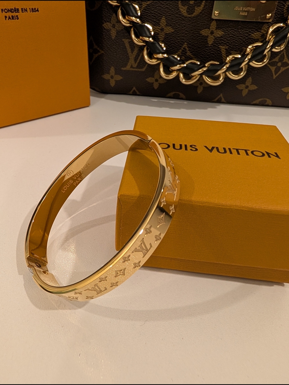 Louis Vuitton Gold Monogram Engraved Bangle Bracelet - Picture 4 of 6